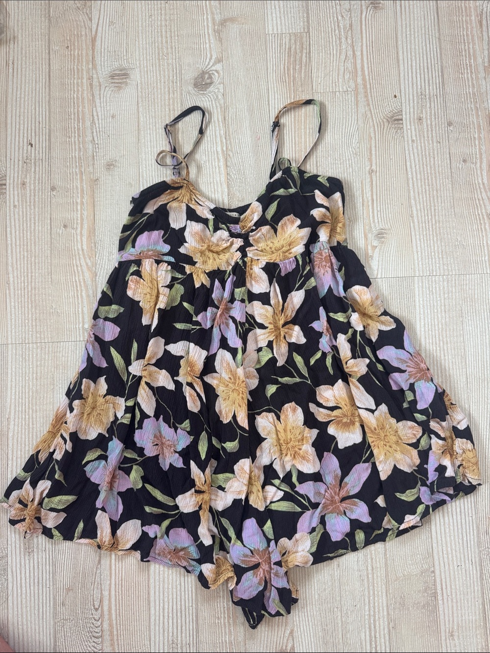 Billabong Black Floral Romper with Yellow & Lavender Flowers